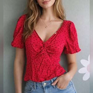 Red and Black Polka Dot Blouse